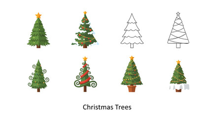 Obraz premium Diverse collection of festive Christmas trees, featuring various decorative styles and artistic interpretations, perfect for holiday season designs and winter celebrations