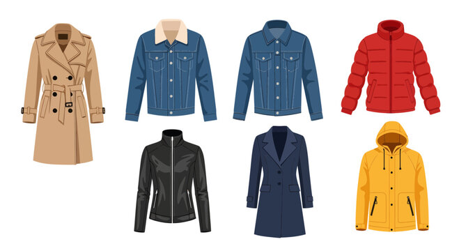 A versatile and stylish collection of essential outerwear, showcasing a diverse range of coats and jackets suitable for various weather conditions and personal fashion preferences