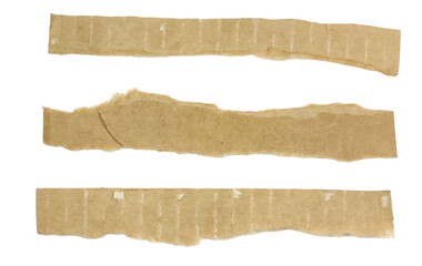 Three Isolated Horizontal Strips of Torn Brown Cardboard or Wrapping Paper