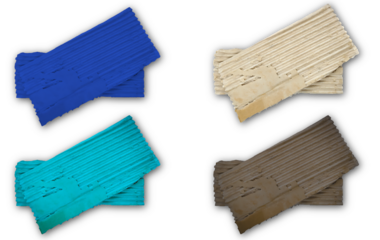 Four Sets of Two Stacked Corrugated Paper Strips in Blue, Teal, Beige, and Brown