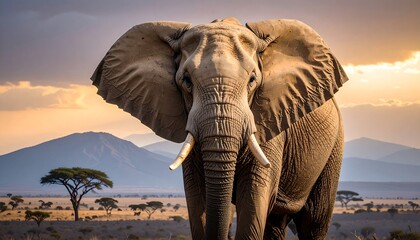 Majestic elephant in African savanna sunset