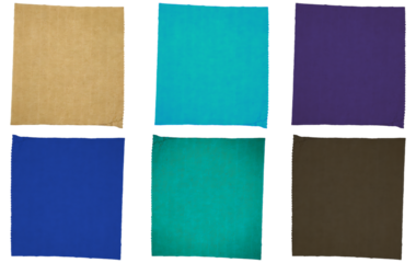 Six Square Abstract Paper Swatches in Blue, Teal, Purple, and Brown Tones