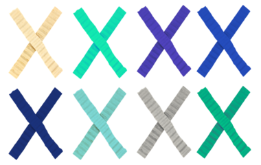 Set of Eight Corrugated Cardboard X Shapes in Various Colors Isolated on Transparent Background