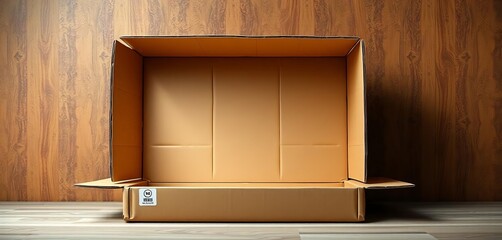 Empty cardboard box, top open, showing interior space,  postal,  reveal