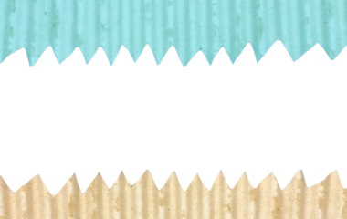 Aqua and Beige Corrugated Cardboard Border with Zigzag Edges for White Copy Space
