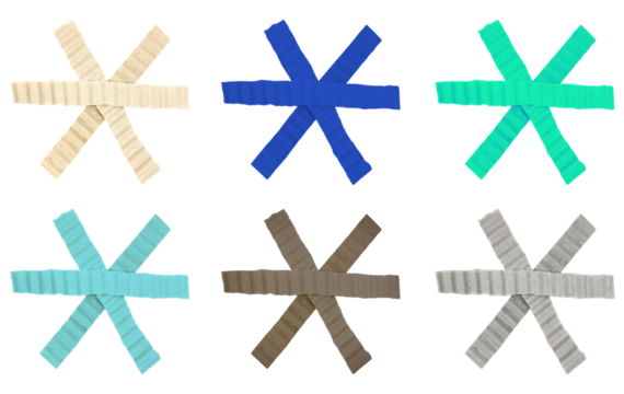 Set of Six Colorful Corrugated Cardboard Asterisk Star Shapes Isolated