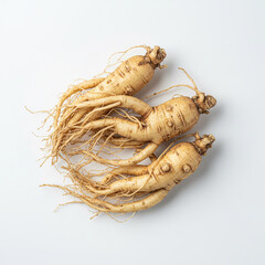 Ginseng Roots Assets on White Isolated Background