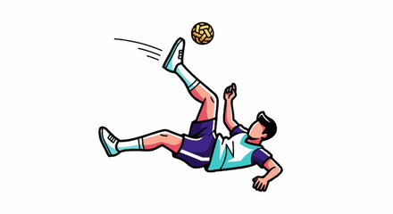 Dynamic athlete performs incredible aerial kick with woven ball, capturing peak athletic performance and exciting sport moments