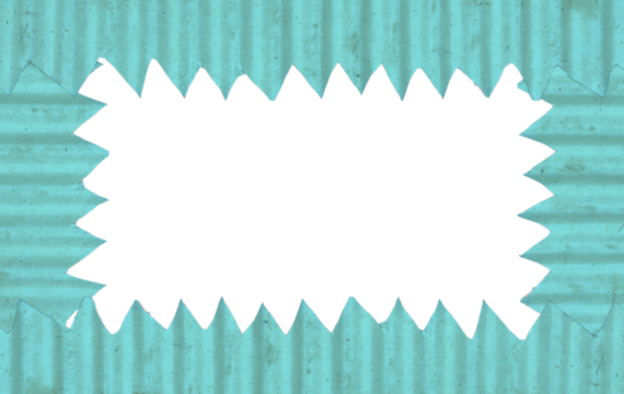 Aqua Corrugated Cardboard Texture Frame with Zigzag Cut Edges and White Copy Space