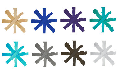 Eight Abstract Rough Star Asterisk Shapes in Diverse Colors Isolated on Transparent Background