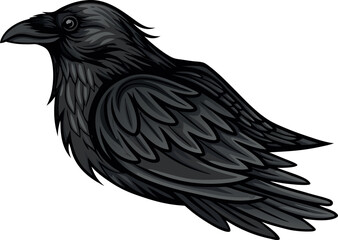 Fototapeta premium Crow and raven illustration with wings and beak in black vector style tattoo logo design