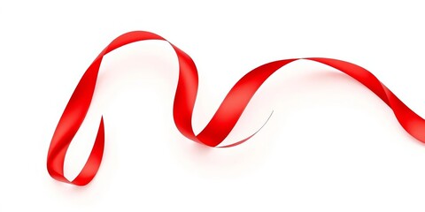 A vibrant red ribbon, curled and flowing, isolated on white,  shiny,  design element