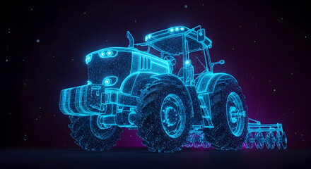 Futuristic Tractor Concept with Glowing Cyberpunk Design