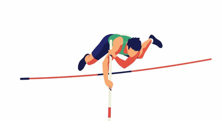 Dynamic athlete soars over bar during intense pole vault competition captured in vibrant athletic motion