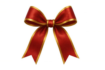 Red and gold ribbon bow for gift wrapping, christmas, birthday, and celebration decorations on transparent background