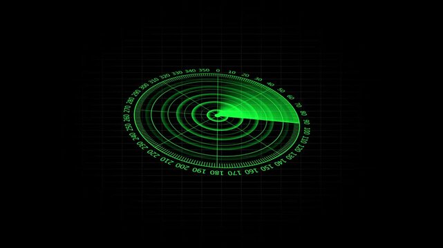 Abstract Hud call Rader technology signal waves animation. Rader concept 3d animation on black background. Radar point to detect enemy position. 