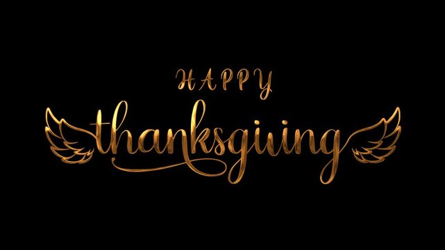 happy thanksgiving text animation in Gold. Festive holiday design ideal for greeting cards and posters.