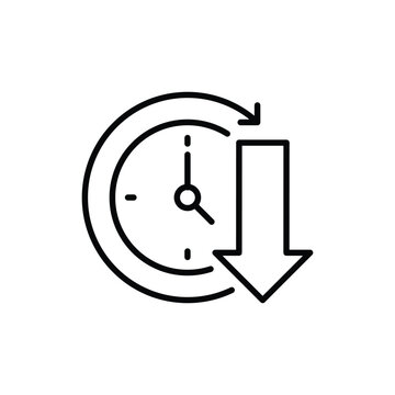 Less time in office work icon. Simple outline style. Time reduce, less, countdown clock watch timer shows decrease in turn around time concept. Thin line symbol. Isolated design