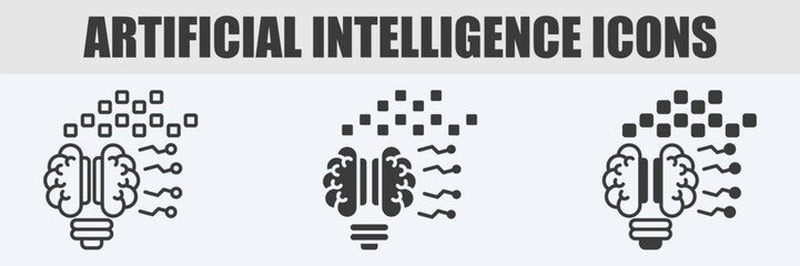 Artificial Intelligence Icon Set Vector Illustration in Outline, Glyph, and Mixed