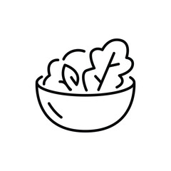 Salad icon. Simple outline style. Salad, bowl, poke, vegetarian, dish, diet, kitchen, nutrition, vegetable food, healthy meal concept. Thin line symbol. Isolated design