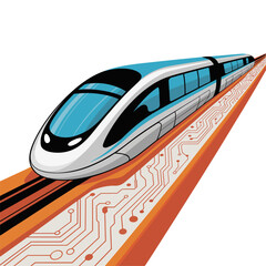 Obraz premium High speed train technology, circuit board tracks, innovation transport theme, smart mobility concept, sleek locomotive illustration, professional vector