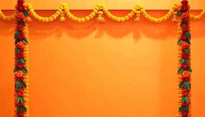 Festive Orange Wall with Marigold Garland Decoration