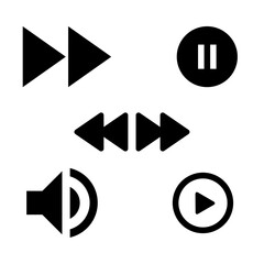 Modern vector set of media player and digital interface icons. Play, pause, fast forward, volume, and skip controls. User interface, audio, and video playback graphic elements