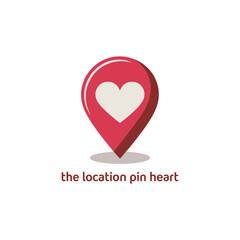 Heart location pin, map marker love, travel memories symbol, dating destination icon, romantic navigation branding, flat vector illustration