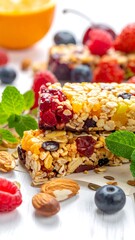 Healthy granola bars with fruit and nuts
