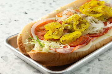 A view of an Italian sandwich.