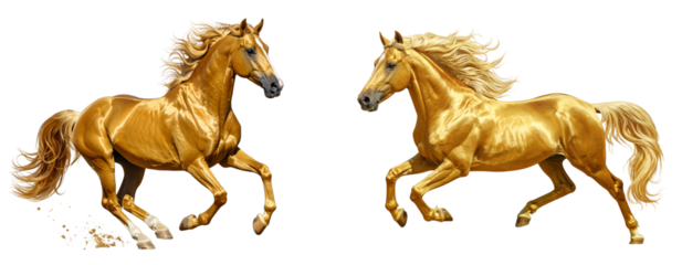  Majestic Golden Horse Running at Full Speed Side View Isolated on Transparent Background PNG