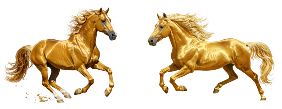  Majestic Golden Horse Running at Full Speed Side View Isolated on Transparent Background PNG