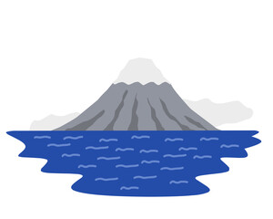 Stylized Mount View Over Blue Water Abstract Landscape Illustration