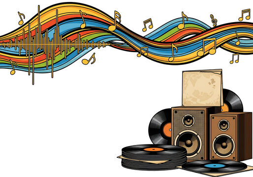 colorful music wave with vinyl records clip art preview