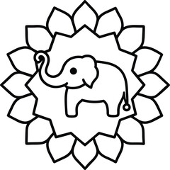 ancient indian mandala elephant design illustration on transparent background