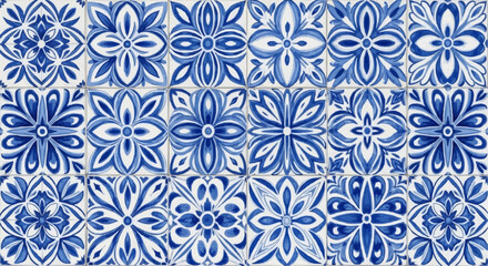 Traditional blue and white floral patterned ceramic tiles