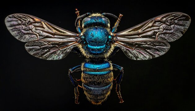 Close-up of a vibrant blue bee - Powered by Adobe