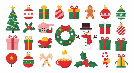 Naklejka premium Collection of cute christmas holiday icons and decorations