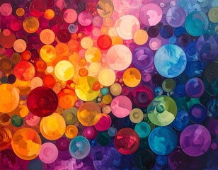 Abstract painting of swirling circles in vibrant colors