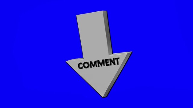 A modern grey 3D arrow with the text "COMMENT" points downward to prompt user discussion. This call-to-action asset is designed for social media layouts and interactive feedback sections.