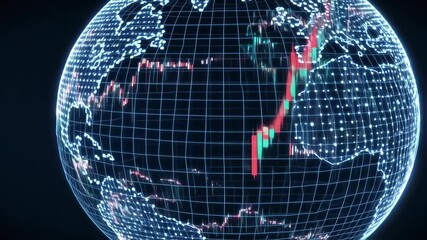Global stock market data visualized on a glowing, digital globe - Powered by Adobe