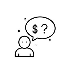 Minimalist Vector Icon of Person Thinking about Money Black and White Outline Design