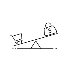 Minimalist Vector Illustration of a Balanced Scale with Shopping Cart and Handbag Business Concept