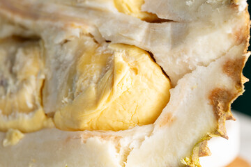 A closeup view of the inside of a durian.