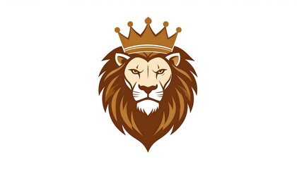 Fototapeta premium A regal lion's head, crowned, symbolizing authority and strength against a plain, white backdrop