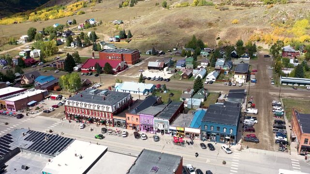 Close-Up Aerial of Historic Downtown Building in Silverton, Colorado
