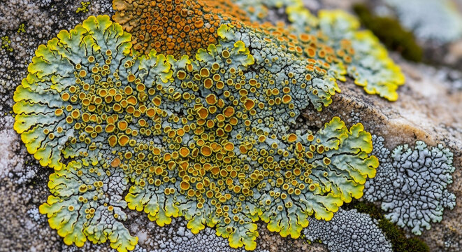 Lichen Growing on Rock Surface with Vibrant Colors and Intricate Patterns