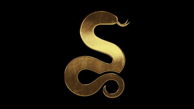 Snake with slightly reflected outlines on a gold foil-like surface, loop, alpha channel

