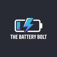 The battery bolt emblem, bright electric strike, portable power supply icon, charging technology concept, bold modern vector