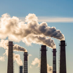 polluting smokestacks spewing smoke into the blue sky